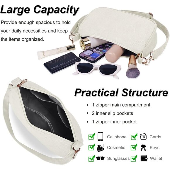 Women's Beige Tote Handbag Clutch Purse Crescent Underarm Bag Cross Body Bags - Picture 3 of 7